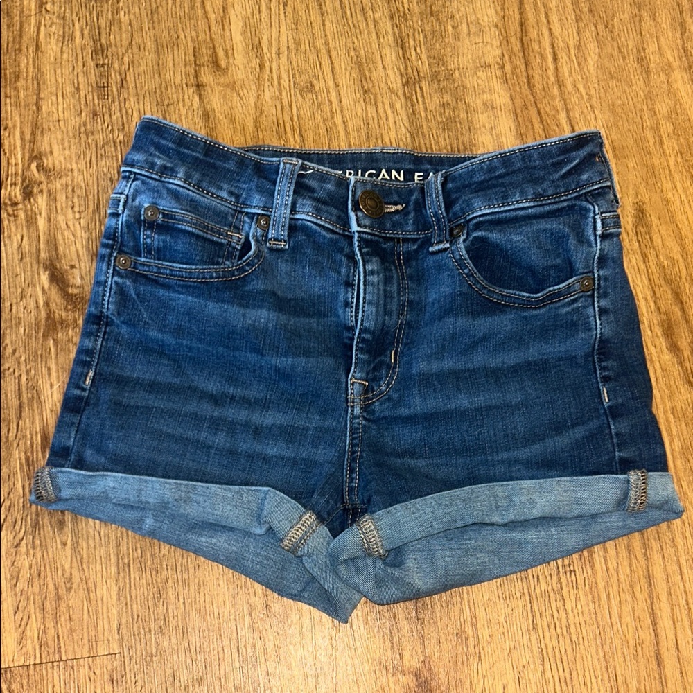 American Eagle Outfitters Dark Blue Jean Shorts | Hi-rise Shorties